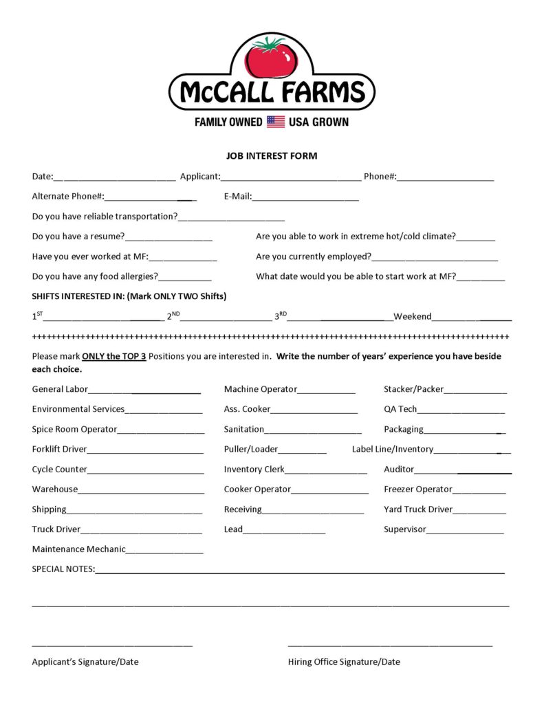 Careers - McCall Farms